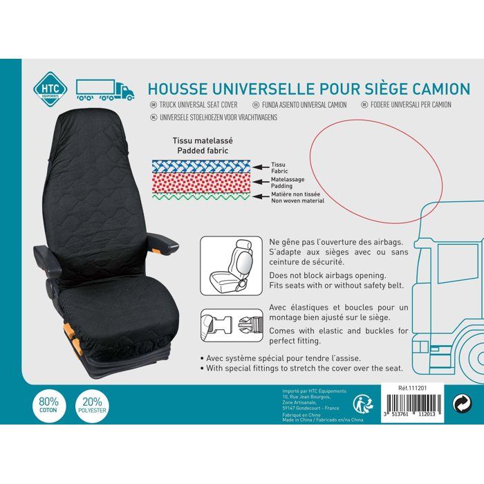 Universal Cover for Truck Seat Cotton Quilted Black