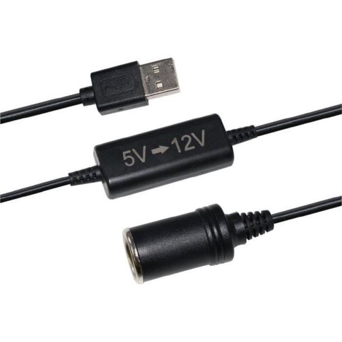 USB 5V to 12V cigarette lighter socket converter - HTC EQUIPEMENT - 12W and 120cm cable
