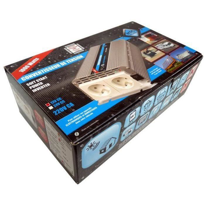 HTC Voltage Converter 12/220 V 1000 W with 2 Sockets Power