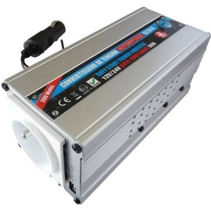 HTC Converter 12 / 24V Automatic 220 / 240V 200W USB 0.5A