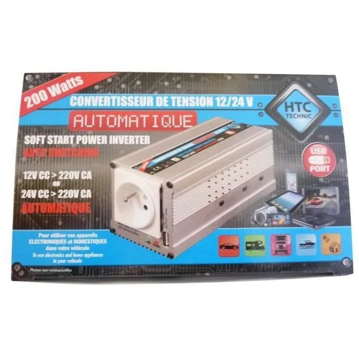 HTC Converter 12 / 24V Automatic 220 / 240V 200W USB 0.5A