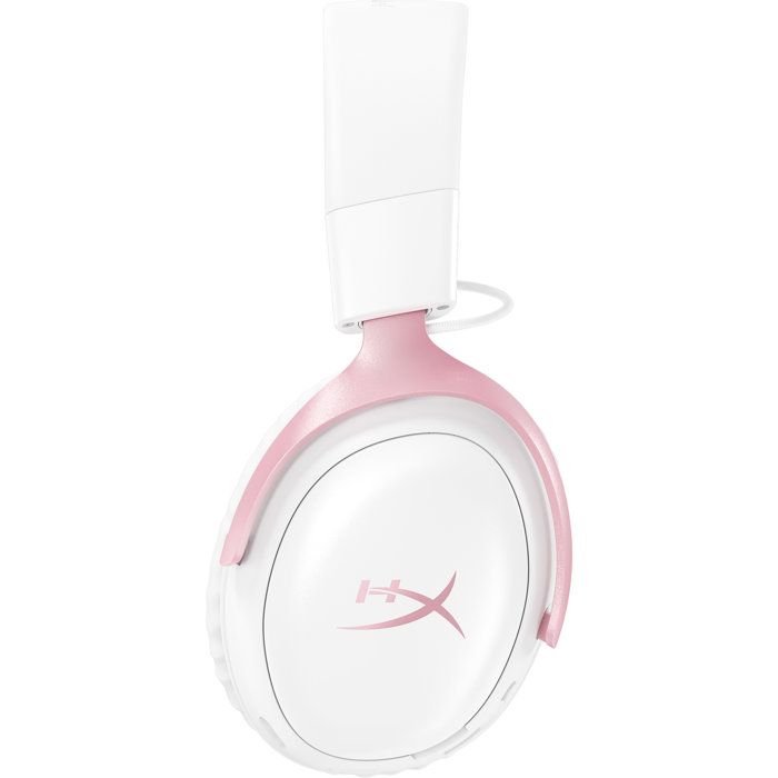 HyperX Cloud III S Wireless Gaming Headset in White & Pink for PC, Mac, PS5, Mobile Devices, and Switch, with USB-C Adapter and USB Cable