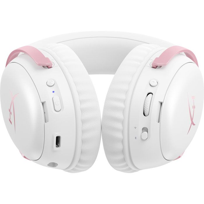 HyperX Cloud III S Wireless Gaming Headset in White & Pink for PC, Mac, PS5, Mobile Devices, and Switch, with USB-C Adapter and USB Cable