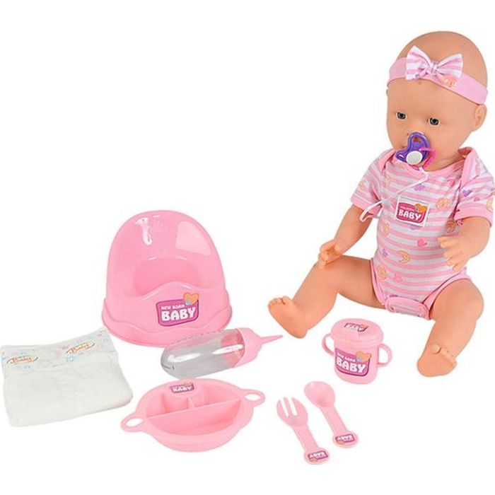 NEW BORN BABY Pink Baby Doll 43cm Drinks Pee