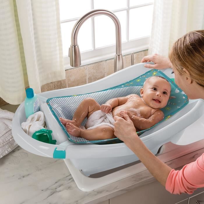INGENUITY Baby Bathtub, Extra-Large, Comfortable, with Soft Fabric Baby Carrier, Seat Cushions, Tray, Up to 24 Months