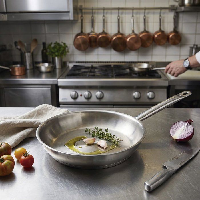 INOXIBAR Poele Professional Stainless Steel Line - Without anti-stick - Ø 24 cm - Gray - All heat sources including induction