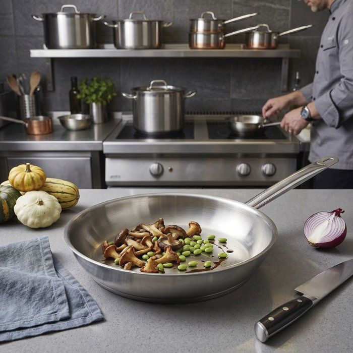 INOXIBAR Poele Stainless Steel Professional Line - No anti-stick - Ø 26 cm - Gray - All heat sources including induction