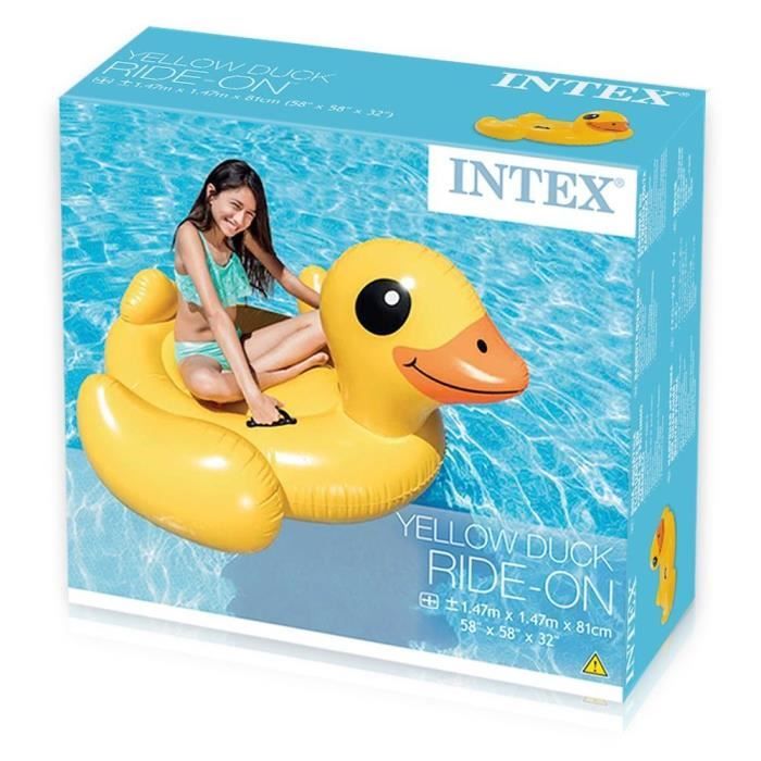 Inflatable Yellow Duck Ride-On Buoy - INTEX - Pool Games - 2 Grab Handles