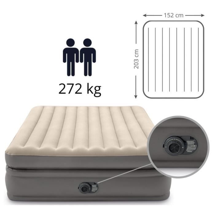 Inflatable mattress - INTEX - Prime Comfort - 2 people - 152 x 203 x 51 cm - Grey