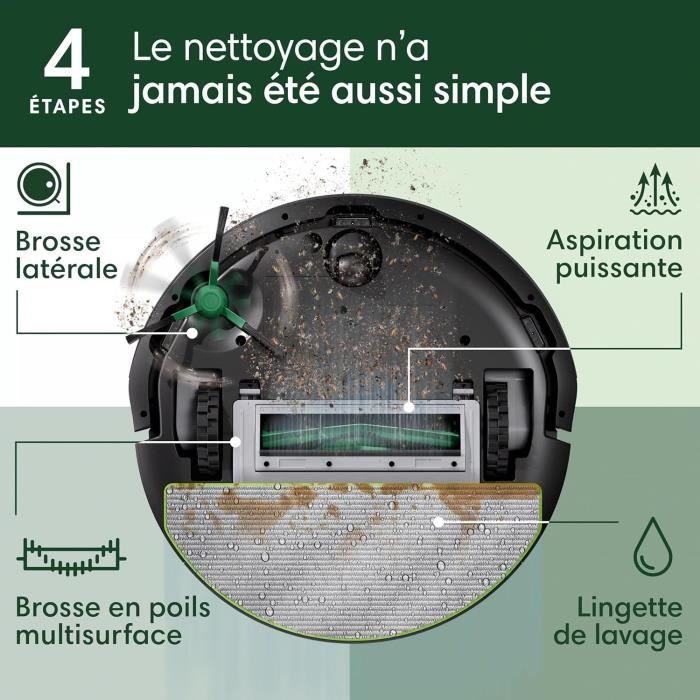 Robot vacuum cleaner - IROBOT Roomba 105 Combo + Autoempty - 2h - 7000 Pa - 400 ml - Black