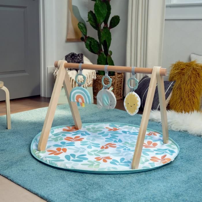 INGENUITY Sun Valley Play Mat, Wooden Play Arch - 3 Removable Toys - Foldable