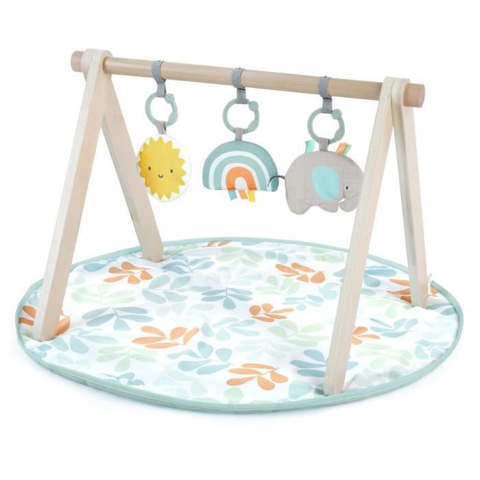 INGENUITY Sun Valley Play Mat, Wooden Play Arch - 3 Removable Toys - Foldable