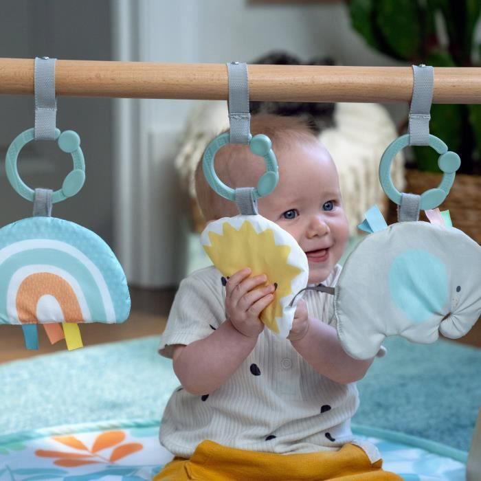 INGENUITY Sun Valley Play Mat, Wooden Play Arch - 3 Removable Toys - Foldable