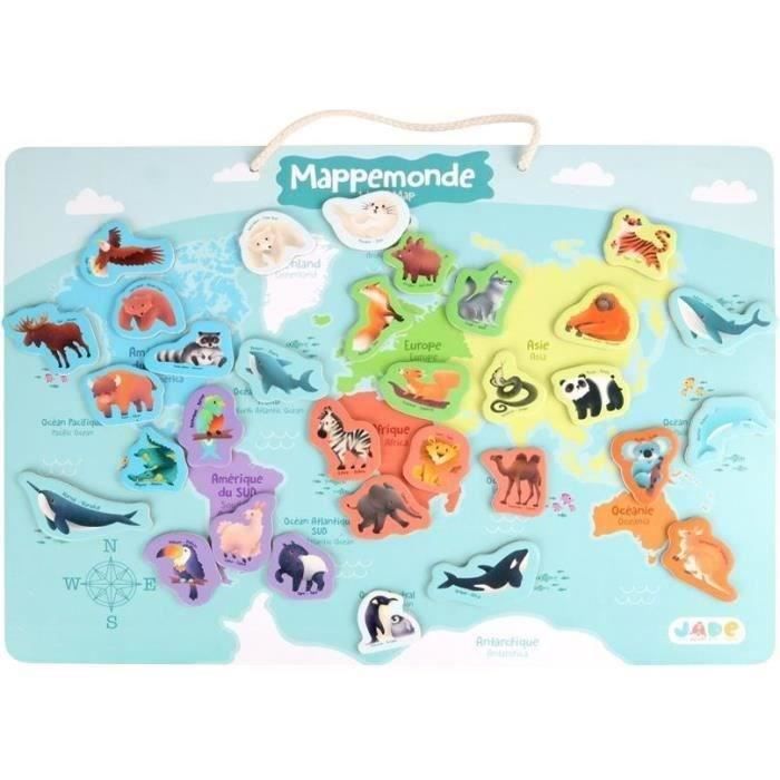 Magnetic continents board - Educational game - JADE - 30 animal pieces - FSC wood - 40x30 cm - From 3 years old