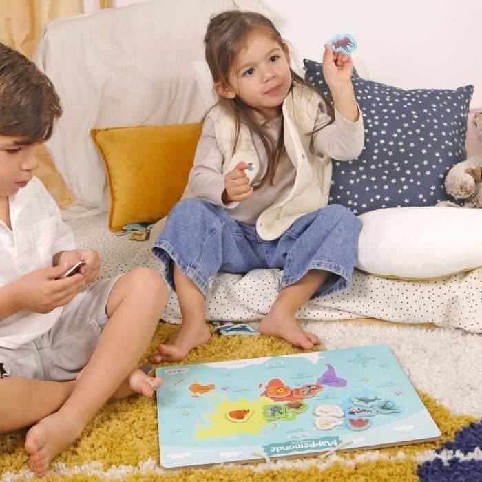 Magnetic continents board - Educational game - JADE - 30 animal pieces - FSC wood - 40x30 cm - From 3 years old