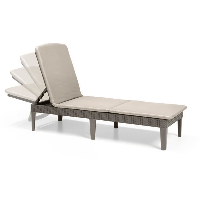 ALLIBERT by KETER - Jaipur 4-position sun lounger with cushion - rattan imitation - cappuccino color.