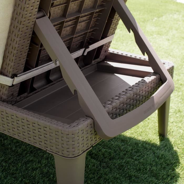 ALLIBERT by KETER - Jaipur 4-position sun lounger with cushion - rattan imitation - cappuccino color.