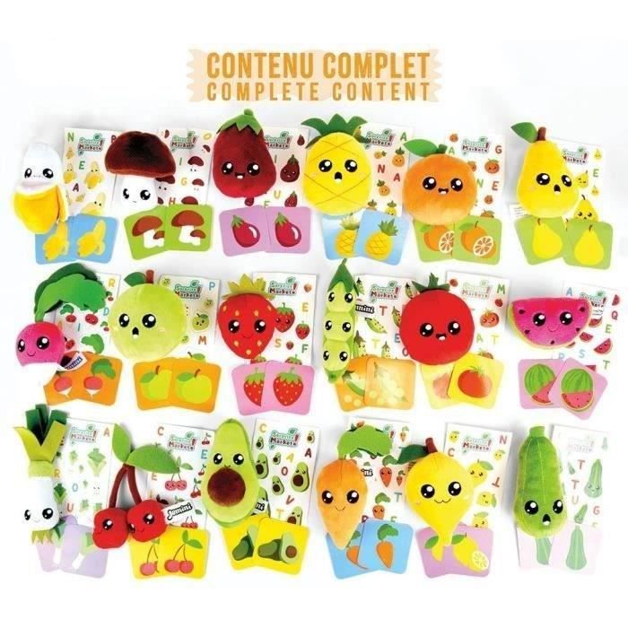 Set of 18 surprise bags - JEMINI - Surprise Market - Fruit or vegetable plush +/- 10 cm, stickers and memo cards