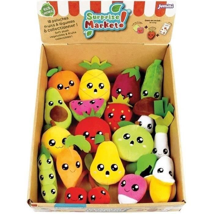 Set of 18 surprise bags - JEMINI - Surprise Market - Fruit or vegetable plush +/- 10 cm, stickers and memo cards