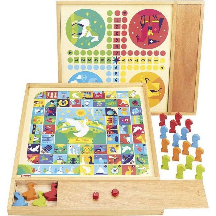 JEUJURA Game of goose and small horses - Tray with wooden pencil case