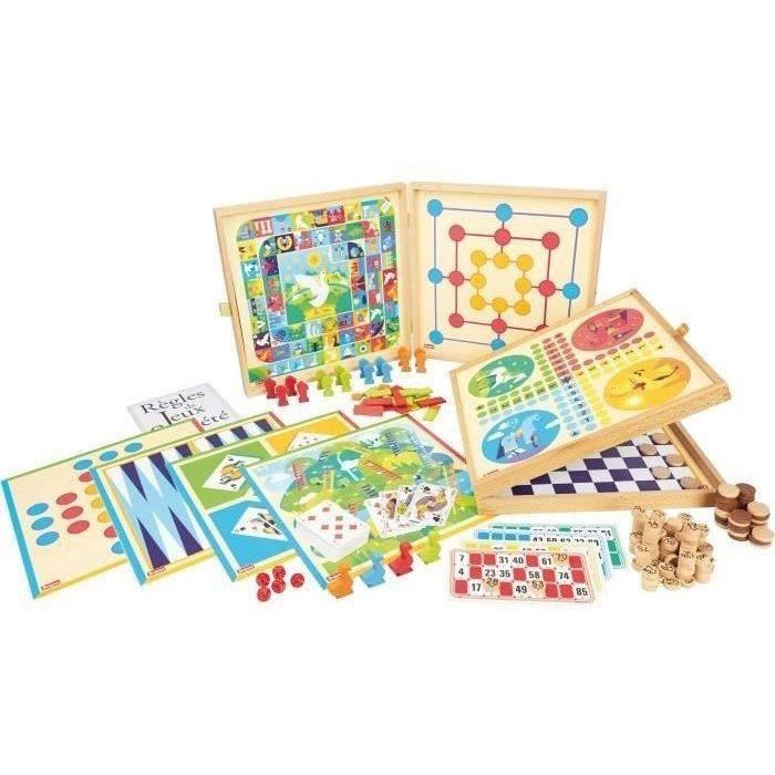 JEUJURA Classic Games Box - 150 rules - Wooden pawns