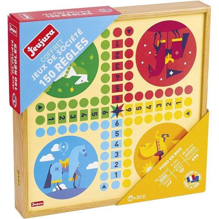 JEUJURA Classic Games Box - 150 rules - Wooden pawns