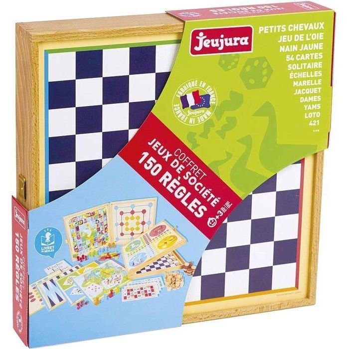 JEUJURA Classic Games Box - 150 rules - Wooden pawns