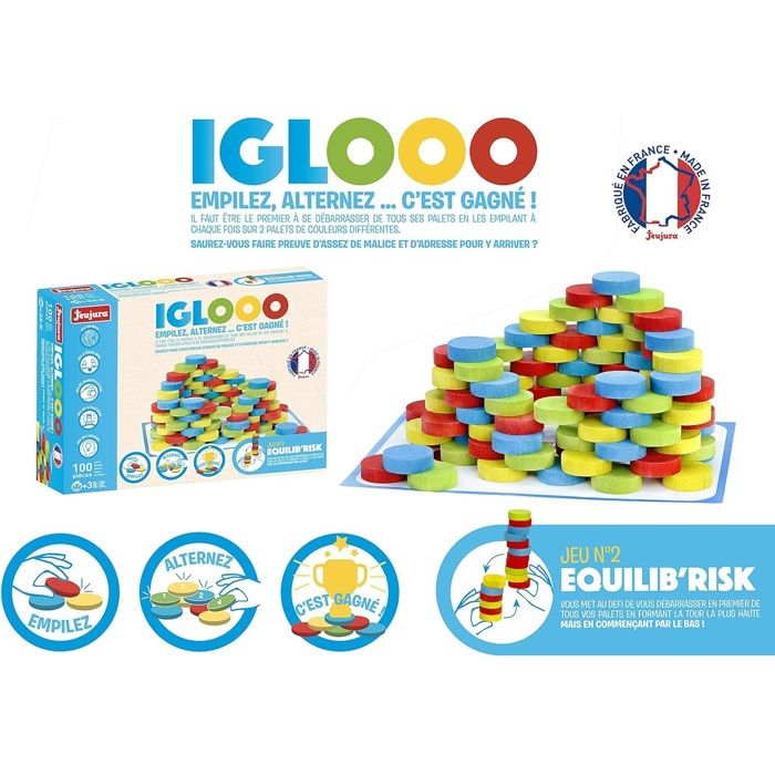 Iglooo 100 Pieces - JEUJURA - Skill and Logic Game with Pucks and Mats, Game Rules Included