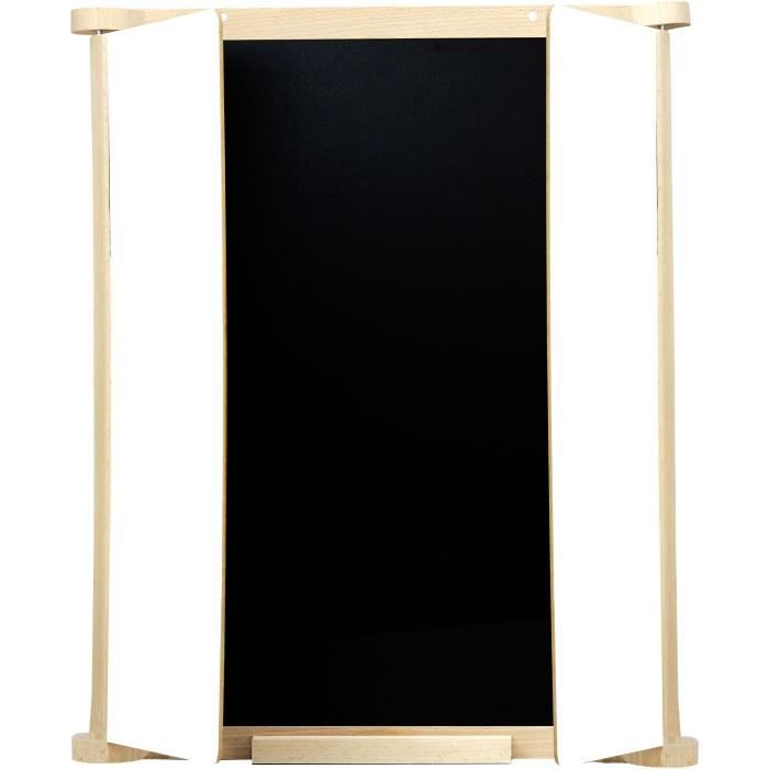 Natural Wood Triptych Wall Painting - JEUJURA - Central Slate and Chalk/Felt Shutters, Accessories Included, 82x56 cm