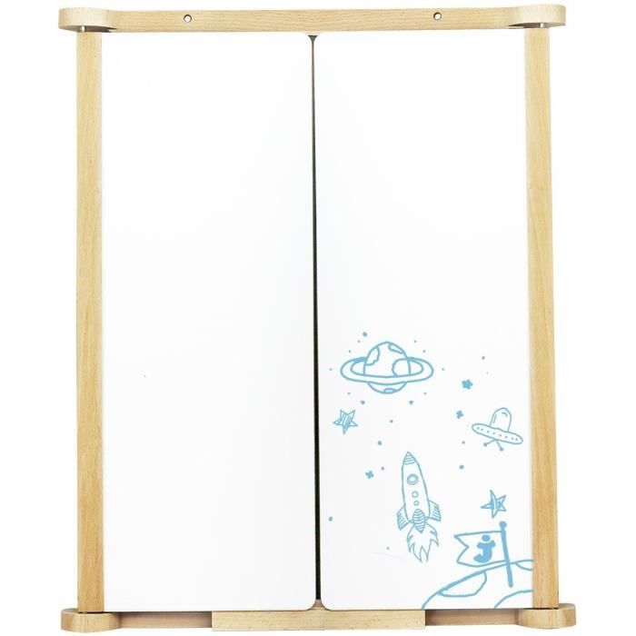 Natural Wood Triptych Wall Painting - JEUJURA - Central Slate and Chalk/Felt Shutters, Accessories Included, 82x56 cm