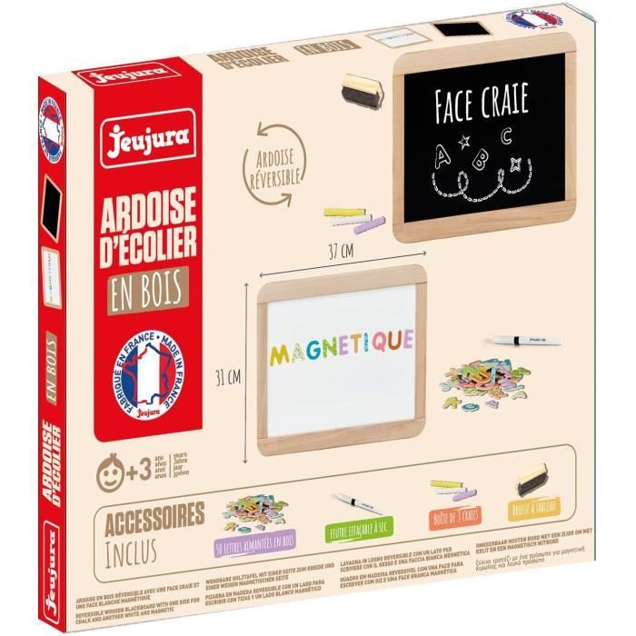 Wooden school slate - JEUJURA - Double-sided magnetic: chalk and erasable felt-tip pen
