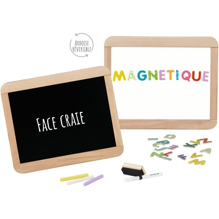 Wooden school slate - JEUJURA - Double-sided magnetic: chalk and erasable felt-tip pen