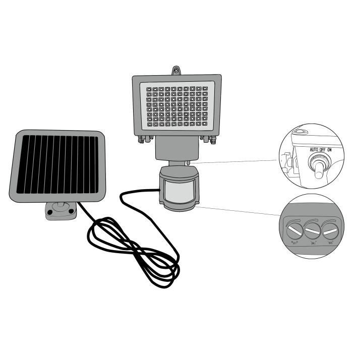 GALIX Very illuminating solar spotlight with presence detector - 80 LEDs - Black