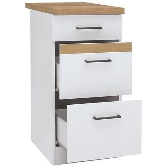 Junona Kitchen Low Furniture 40 cm - 3 drawers + worktop - Brilliant white