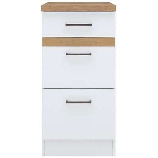 Junona Kitchen Low Furniture 40 cm - 3 drawers + worktop - Brilliant white