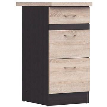 Junona Kitchen Low Furniture 40 cm - 3 drawers - Worktop - Chene Sonoma