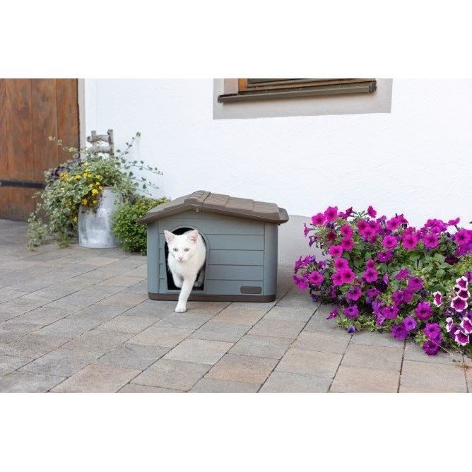KERBL Outdoor plastic kennel for cats or dogs Size M - 75 x 59 x 55 cm - Grey and brown -