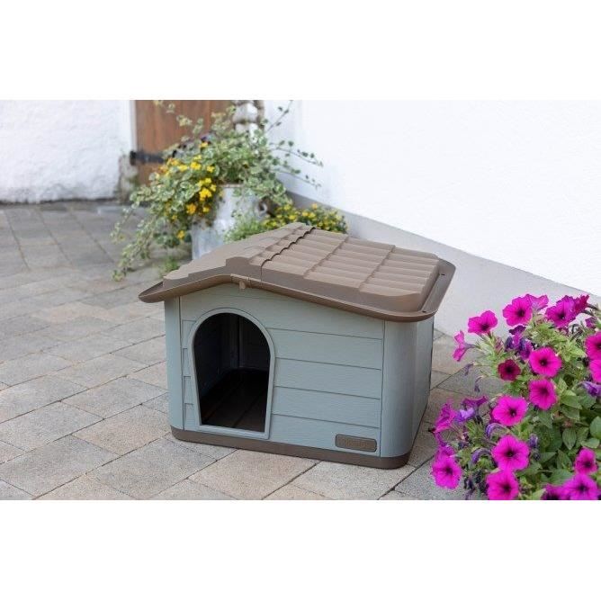 KERBL Outdoor plastic kennel for cats or dogs Size M - 75 x 59 x 55 cm - Grey and brown -
