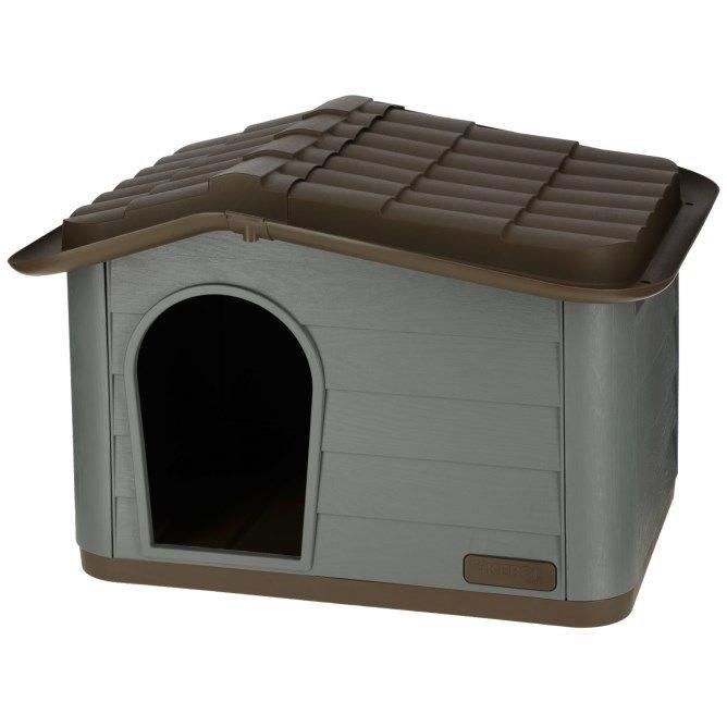 KERBL Outdoor plastic kennel for cats or dogs Size M - 75 x 59 x 55 cm - Grey and brown -
