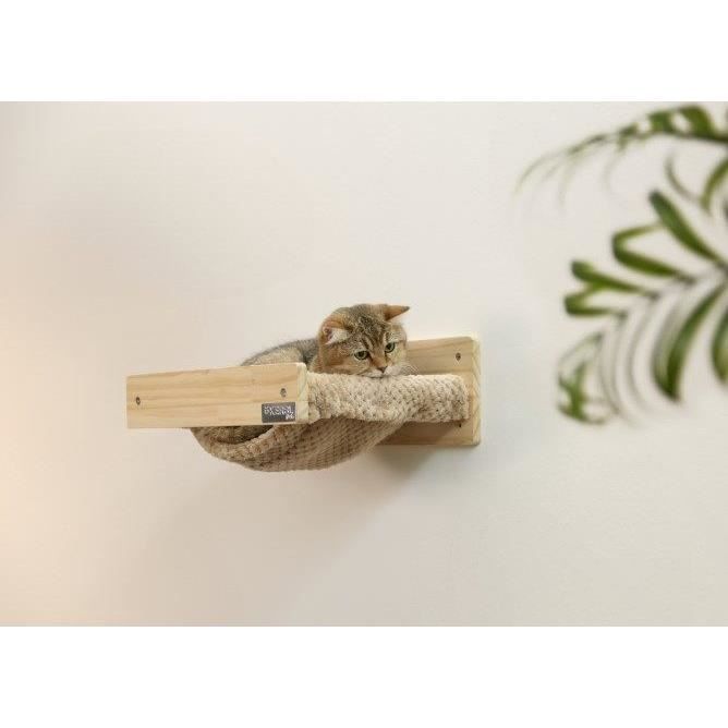 Wall-mounted cat hammock - KERBL - TIMBER - 38 x 33.5 x 16 cm - Solid wood - Plush fabric
