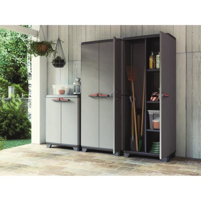 KETER | STILO LOW CABINET, Grey / Black / Red, 68 x 39 x 90 cm