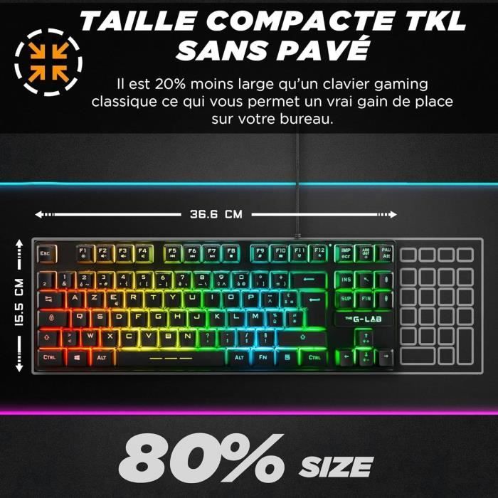 Gaming Keyboard - AZERTY - THE G-LAB - Keyz CAESIUM-TKL - Without Numeric Keypad - Backlit - Black
