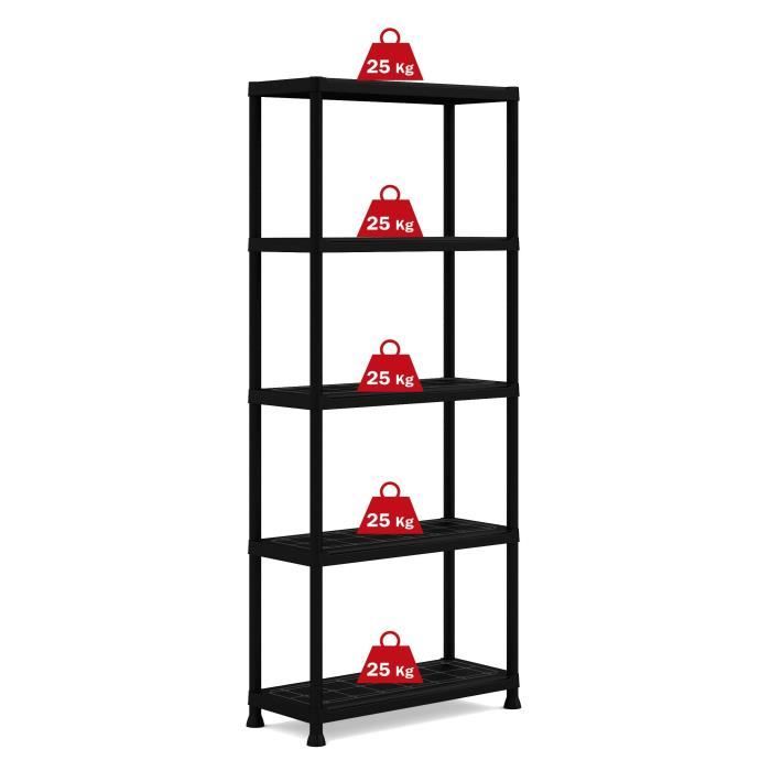 Keter | Etagere Plus 75/5, Etageres, Noir, 75 x 32 x 176 cm