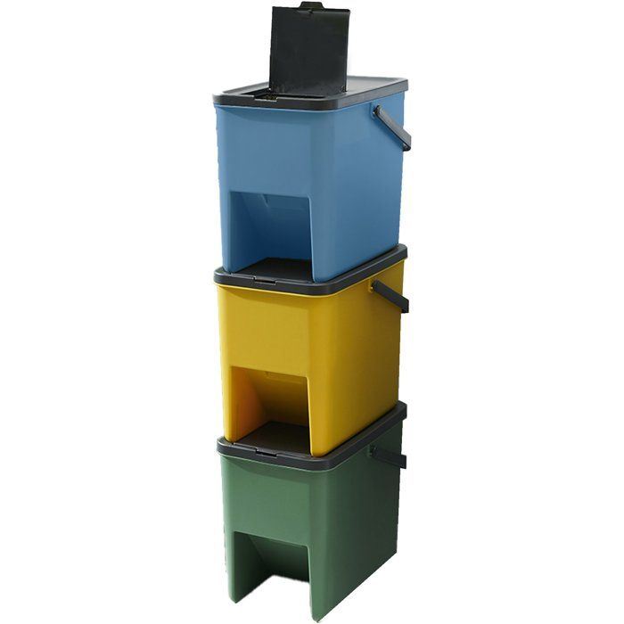 Lot de 3 Poubelles de Tri Empilables en Plastique BERGEN - 20L - Coloris Jaune, Vert & Bleu - KITCHEN MOVE