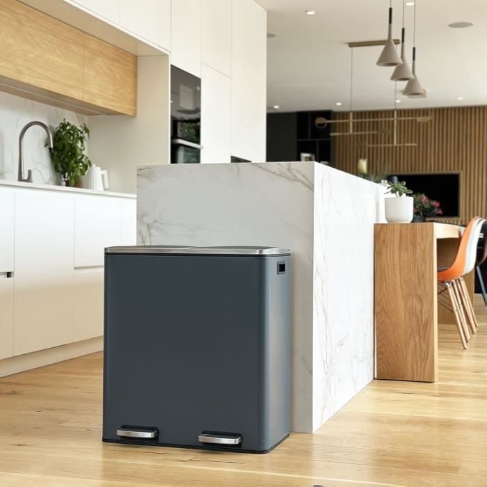 Kitchen pedal bin - MAJOR - KITCHEN MOVE - 60L (2x30L) - Stainless steel - Matt grey