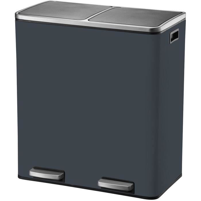 Kitchen pedal bin - MAJOR - KITCHEN MOVE - 60L (2x30L) - Stainless steel - Matt grey