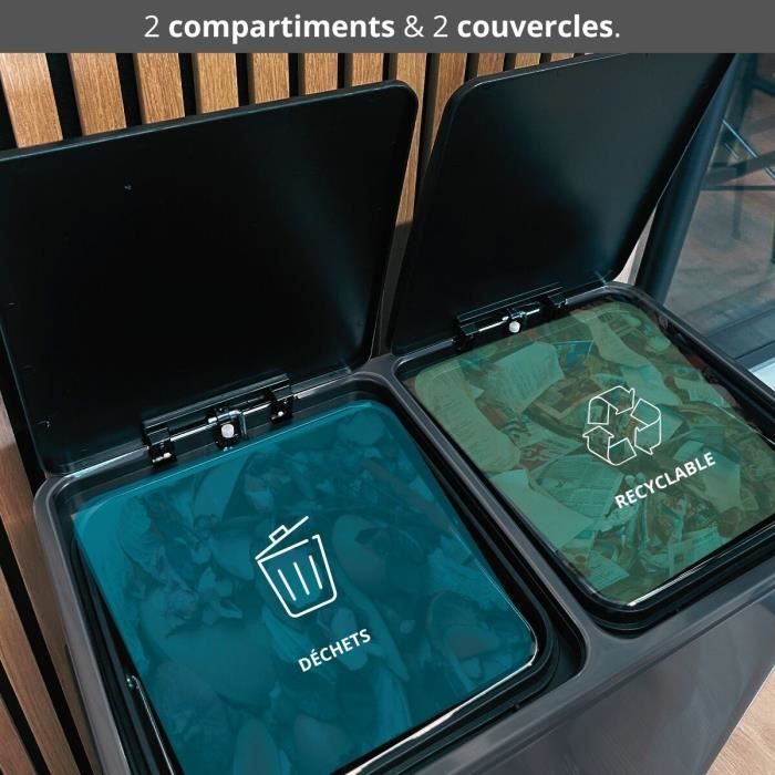 Kitchen pedal bin - MAJOR - KITCHEN MOVE - 60L (2x30L) - Stainless steel - Matt grey