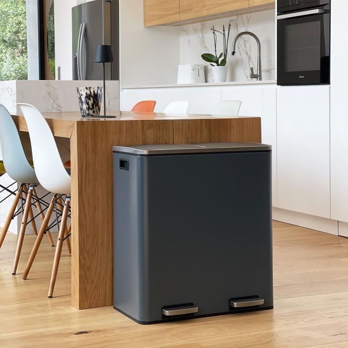 Kitchen pedal bin - MAJOR - KITCHEN MOVE - 60L (2x30L) - Stainless steel - Matt grey