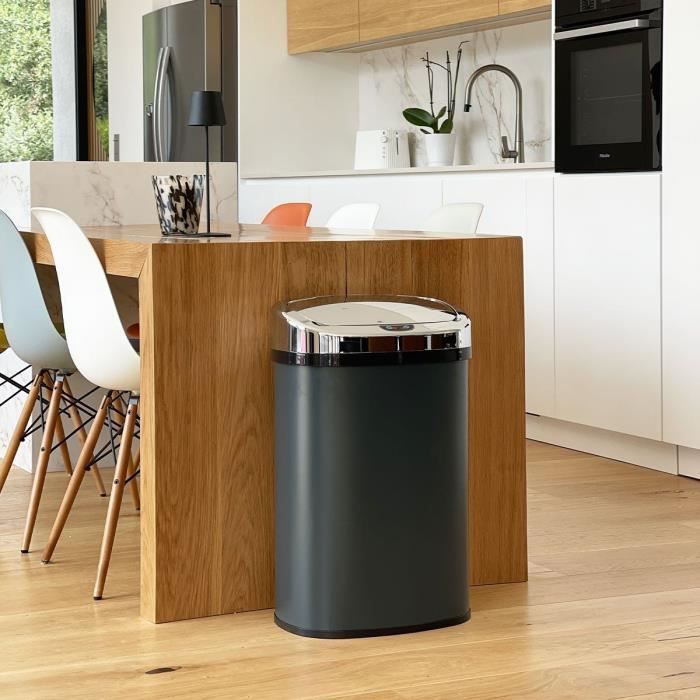 Automatic kitchen trash can - MAJESTIC - KITCHEN MOVE - 58 L - Matt gray stainless steel with rim