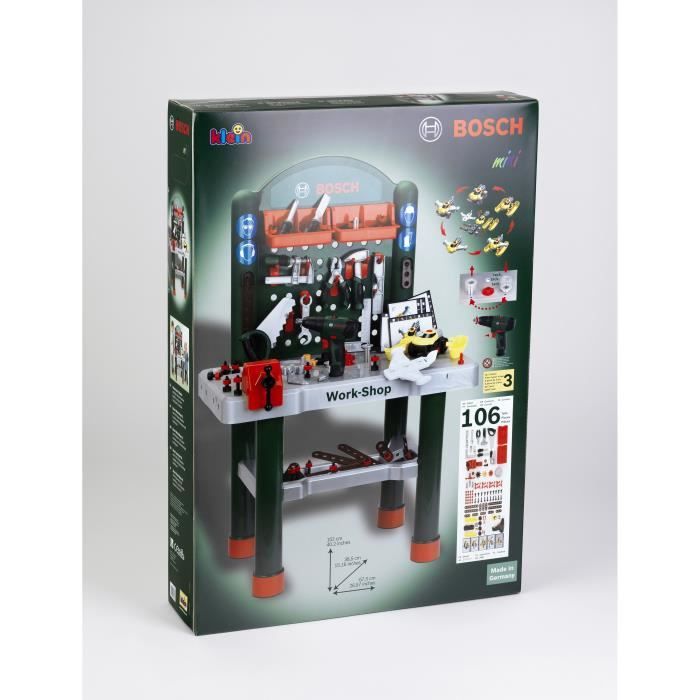 KLEIN - Bosch Workshop with mechanical screwdriver and vehicle to assemble - 3 years and more